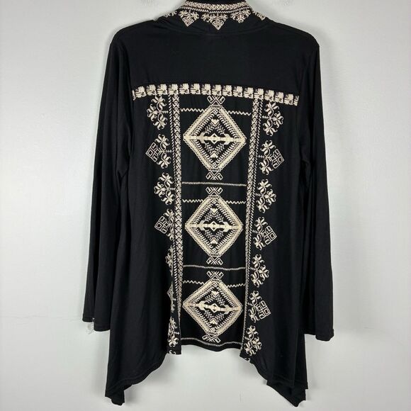 Andree By Unit Embroidered Kimono Cardigan Top Sz S Black Open Front Boho Artsy - Picture 5 of 8